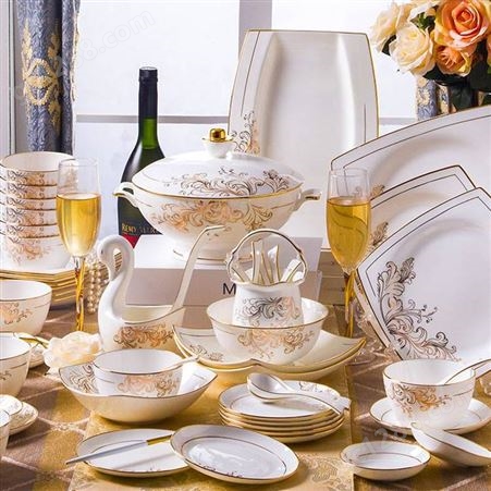 简约现代风格陶瓷碗碟套装 家用餐具10人位陶瓷碗具盘碗