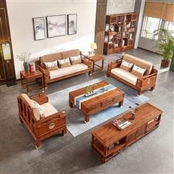 原木坊刺猬紫檀水木年华沙发 大小户型实木组合 新中式客厅家具