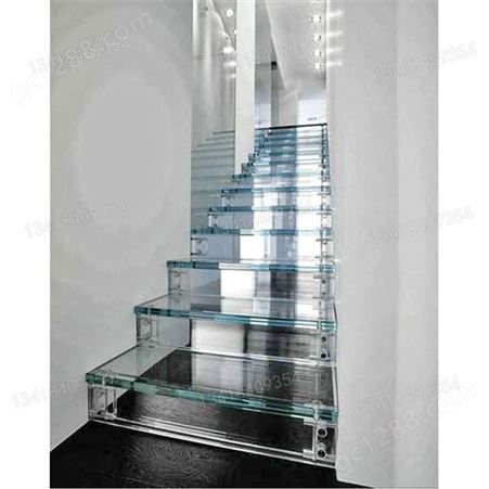 玻璃旋转楼梯 酒店别墅会所螺旋玻璃楼梯 发光悬空玻璃无框架楼梯