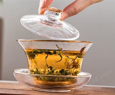 玻璃梅花盖碗  创意玻璃三才杯  功夫泡茶杯  异形玻璃功夫茶具