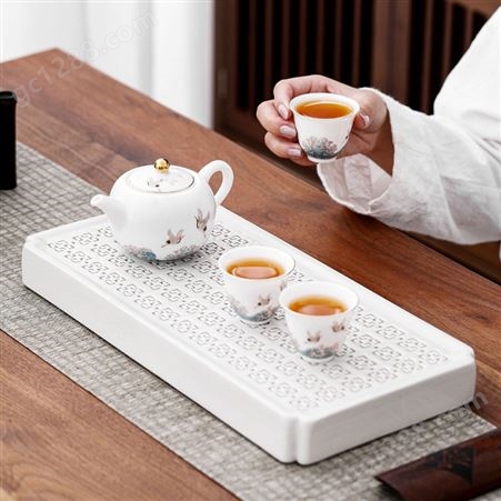 陶瓷 轻奢现代小型沥储水式茶台功夫茶具 小茶盘简约干泡台托