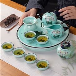 定制平口青花陶瓷茶壶 茶杯茶具礼盒装工厂可加logo