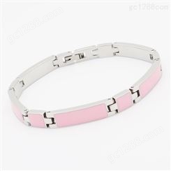 粉色滴胶316L不锈钢手链设计定做 钛钢手环饰品代加工厂